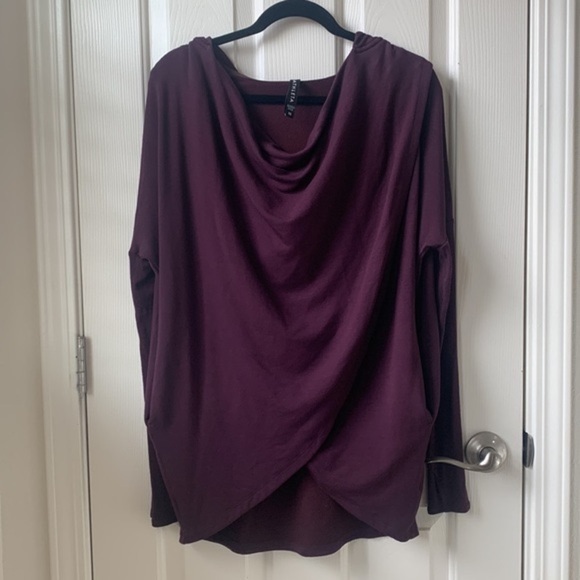Athleta Purana Wrap assymetrical hem Sweatshirt Hoodie Cabernet/purple XS - Picture 4 of 10
